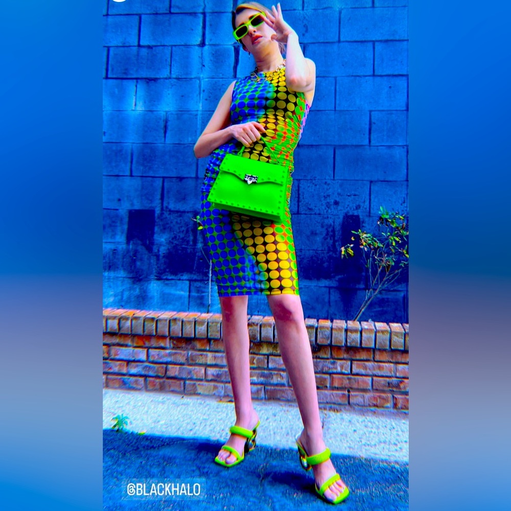 Black Halo Blue and Green Midi Dress